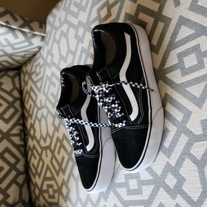 VANS Black Leather & Canvas Platform